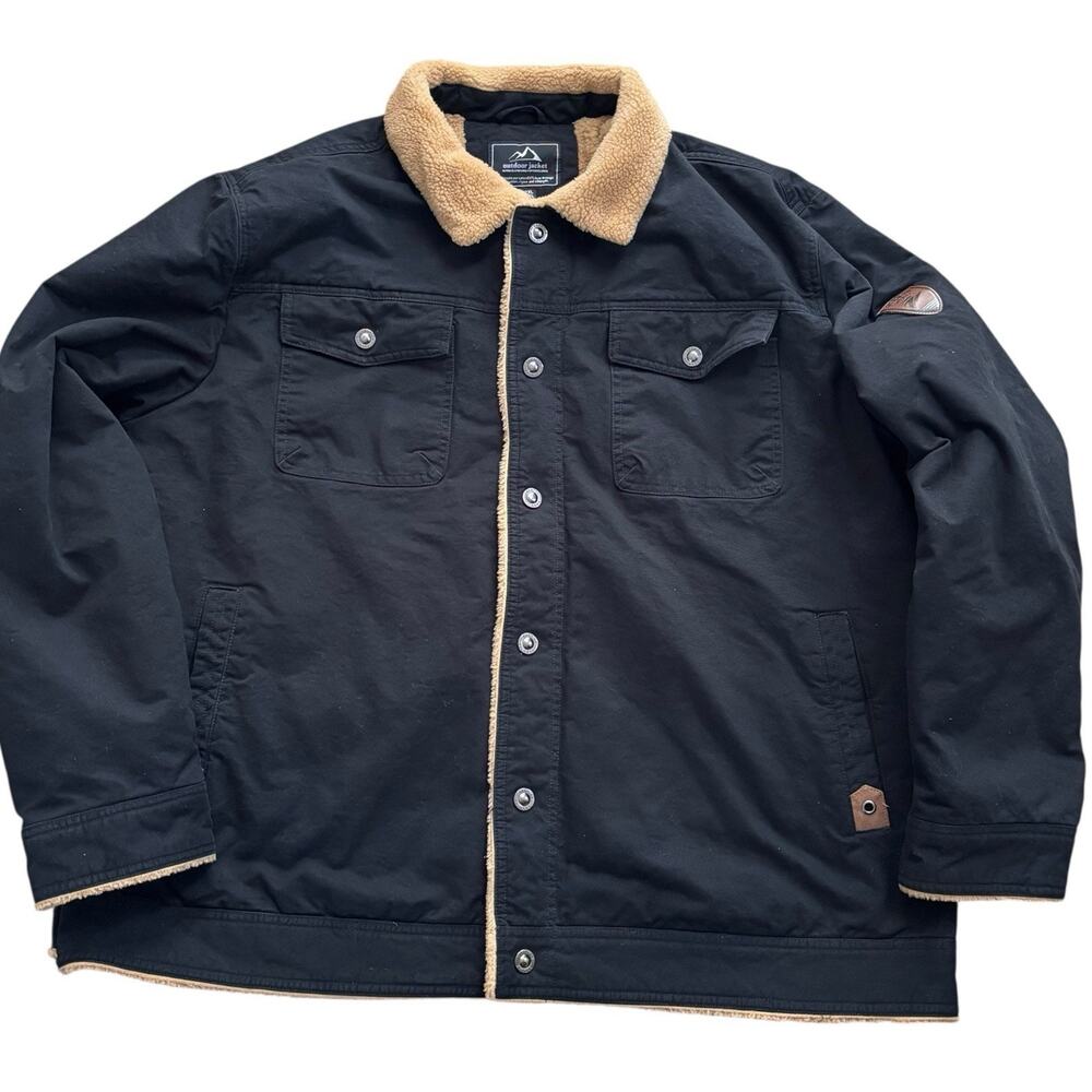 Sherpa Lined Black Canvas Snap Front XXL Coat Workwear Utility by Outdoor Jacket